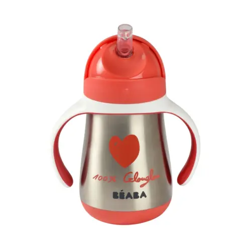 Béaba Gourde à paille en inox Rouge (250 ml)