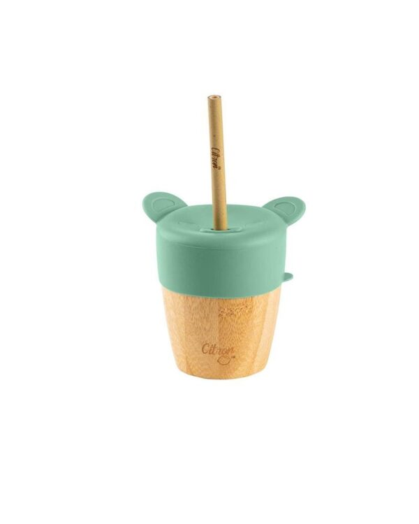 Citron Tasse en bambou avec 2 couvercles en silicone- Vert pastel