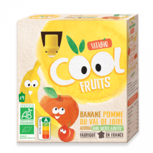 Cool Fruits Banane Pomme du Val de Loire Pack de 4 gourdes de 90g