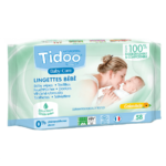 TIDOO 58 lingettes bébé bio Lingette bébé ultra doux parfumé lotus blanc , 100% biodégradable au calendula