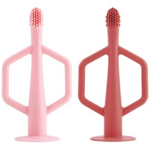 Tiny Twinkle LOT de 2 Brosses à dents d'apprentissage en silicone Rose / Bourgogne