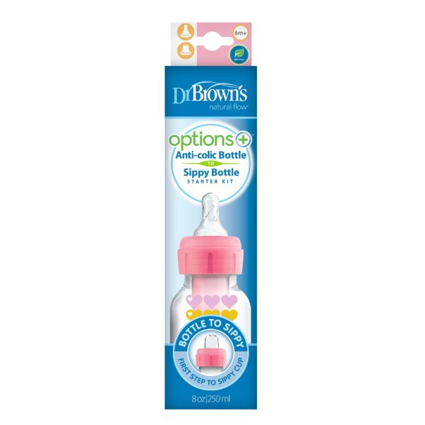 Dr. Brown’s OPTIONS+ NARROW BABY BOTTLE WITH SIPPY SPOUT 2-IN-1 TRANSITION KIT Rose 250 ml