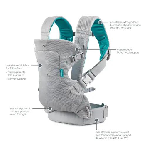 Infantino Porte-bébé Flip Light & Airy Ergonomique 4 en 1 Gris