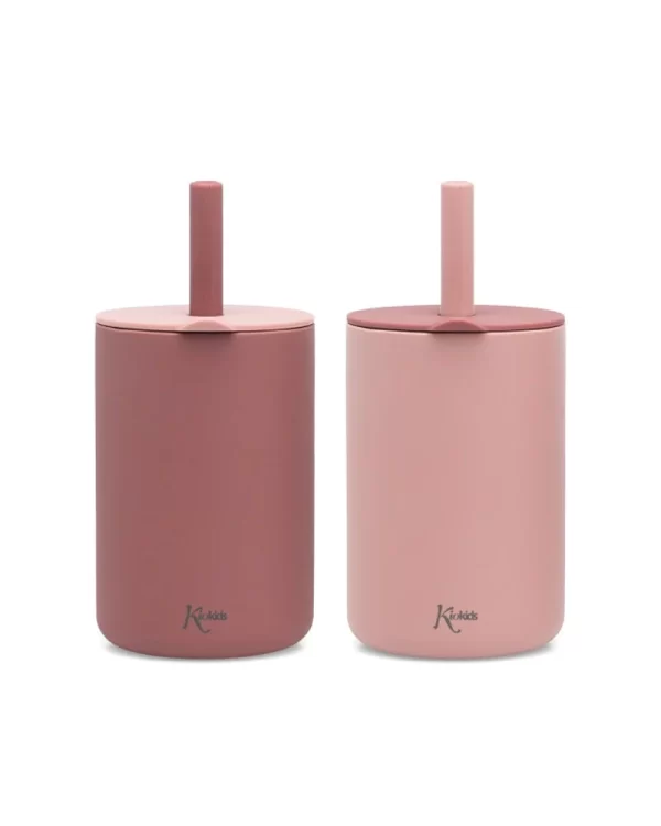 Kiokids 2 Verres En Silicone Avec paille - Rose