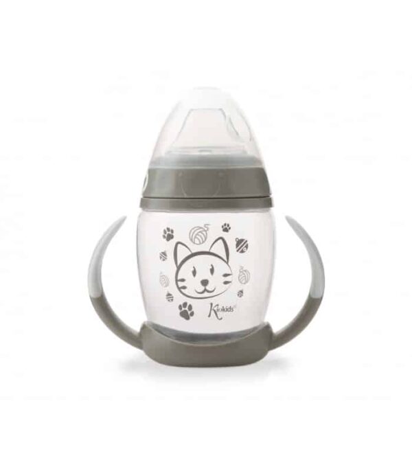 KIOKIDS TASSE D'APPRENTISSAGE STEP 1 CHATON - GRIS 6M+ 270 ML BPA FREE