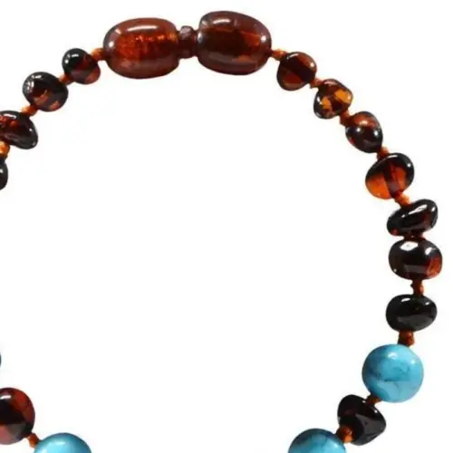 Bracelet d’ambre turquoise et cognac 14 cm