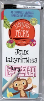 J'apprends et j'écris Jeux et Labyrinthes: 40 surfaces lavables 1 marqueur effacable