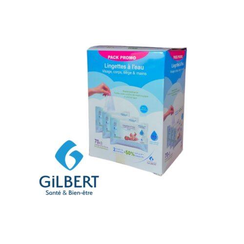 Lot de3 lingettes nettoyantes Gilbert Water Wipes 70 unités