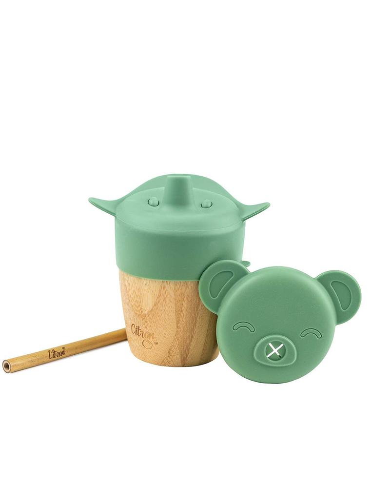 Citron Tasse en bambou avec 2 couvercles en silicone- Vert pastel2