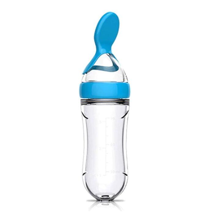 Biberon Silicone avec cuillère 90 ml - Bleu