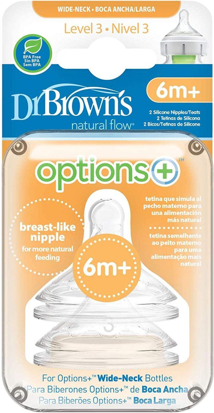 Dr Brown Options + Tétine en silicone large niveau 3, 6 mois