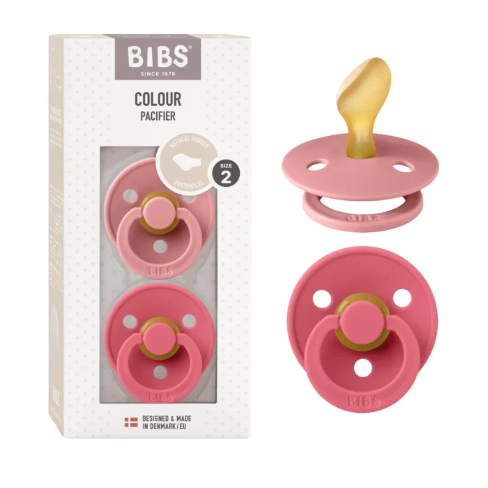 Caoutchouc BIBS 2 Sucettes, Couleur Symétrique Rose PoudréCorail 6 à 18 m