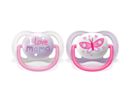 Avent Lot de 2 Sucettes Ultra Air Papillon 0-6M Fille Avent Lot de 2 Sucettes Ultra Air Papillon 0-6M Fille