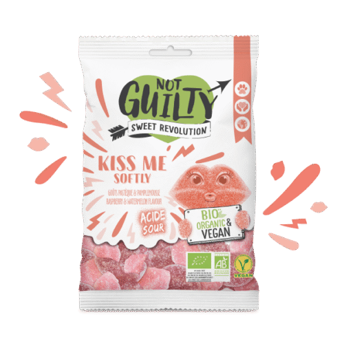Not Guilty Kiss Me Softly Bonbon Bio Gélifié Acidulé Saveur Framboise/Pamplemousse Sachet 100 G