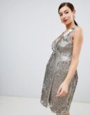 Robe maternité coupe cache cœur à ecaille silver doré taille L