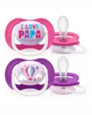 Avent Lot de 2 Sucettes Ultra Air I Love Papa 6-18m Fille