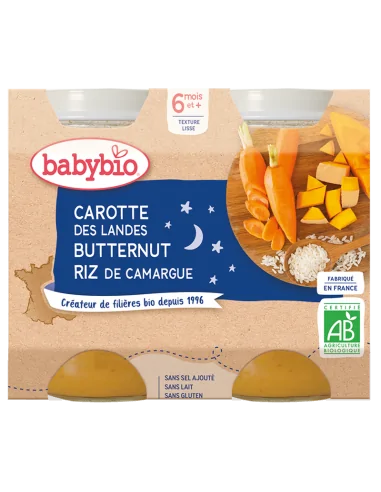 Babybio Carotte Courge Butternut & Riz 2x200g 6m+