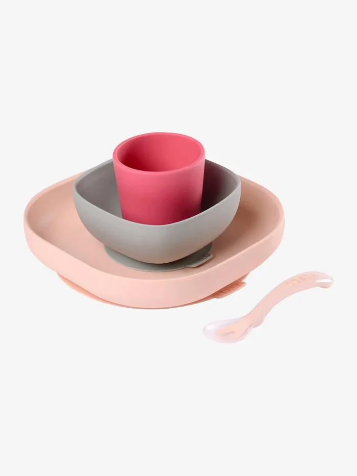 Béaba Set Repas Silicone Rose - 4 Pièces +6 mois