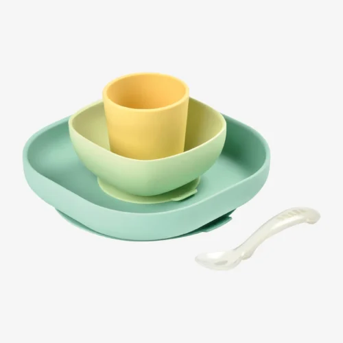 Béaba Set Repas Silicone Jaune- 4 Pièces +6 mois