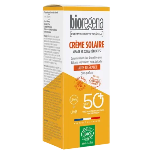 BIOREGENA ECRAN SOLAIRE BIO visage et zones delicates TUBE 40ml Texture CREME pour adultes