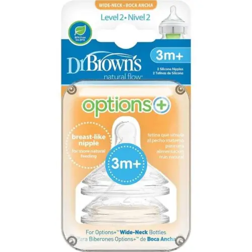 Dr Brown Options+ Lot de 2 tétines à col large niveau 2 (3 m+)