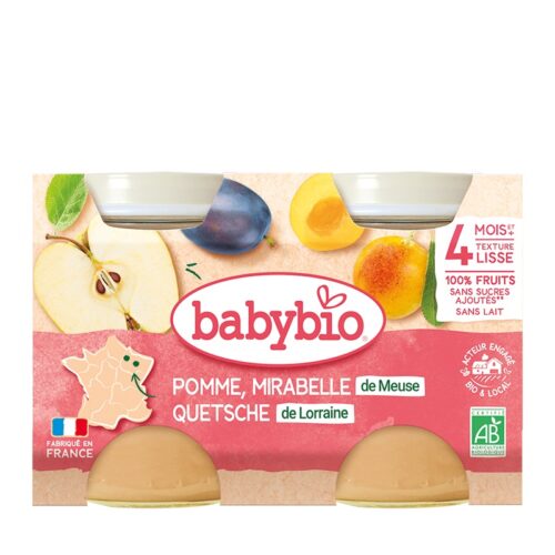 Babybio Petits pots pomme mirabelle quetsche bio 2x130g dès 4 mois