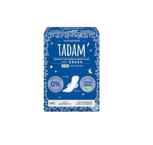 TADAM SERVIETTES ULTRA COTON BIO NUIT+ 5 GOUTTES *10U