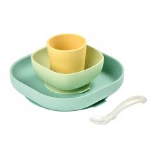 Béaba Set Repas Silicone eucalyptus - 4 Pièces +6 mois