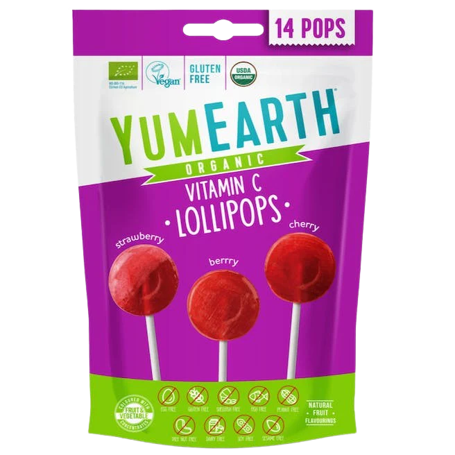 Yum Earth 14 Sucettes Pops Fruits Rouges sans Gluten 87G Yum Earth 14 Sucettes Pops Fruits Rouges sans Gluten 87G