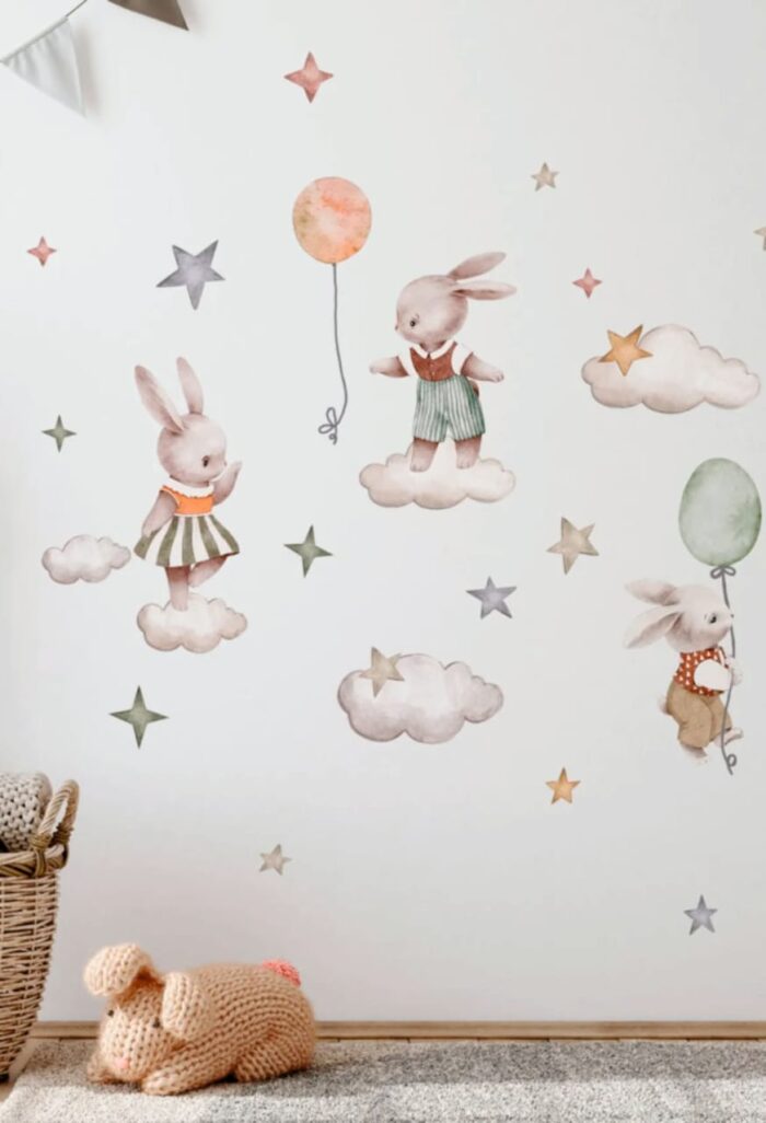 AUTOCOLLANT MURAL LAPINS