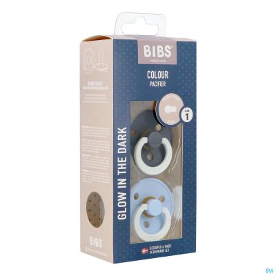BIBS Lot de 2 couleurs round GLOW - Fer/Bleu night bébé 0-6 m