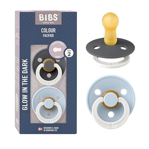 BIBS Lot de 2 couleurs round GLOW - Fer/Bleu night bébé  6 à 18 m