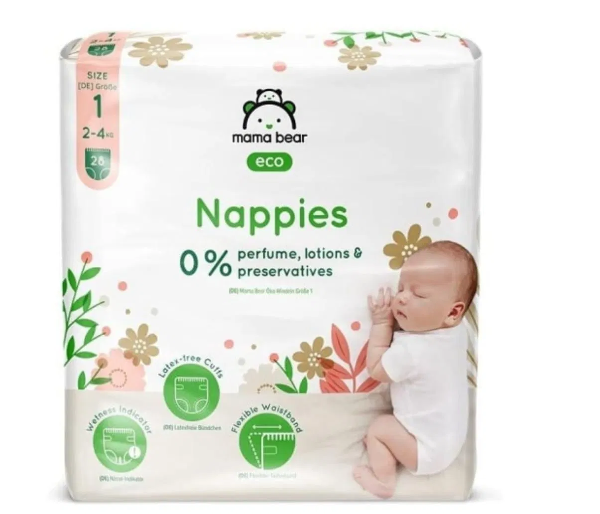 Mama Bear Couches bébé Écologiques Ultra Absorbantes Taille 1 (2-4 kg) 28unite