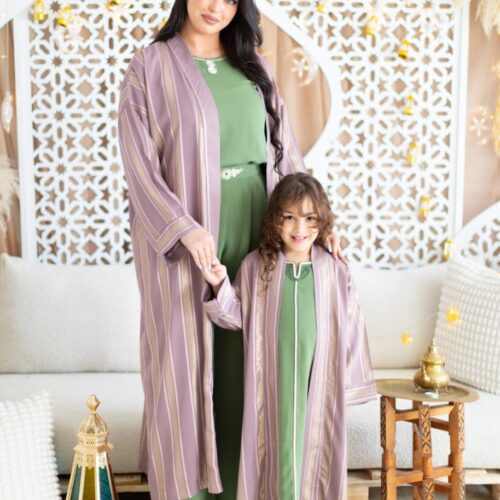 Ensemble vert nature et beige terre travaillé en skalli doré et zwak lmaallem ton sur ton.