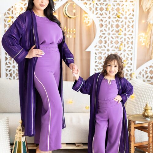 Ensemble trois pièces burgundy travaillé avec skali doré et zwak lmaallem ton sur ton