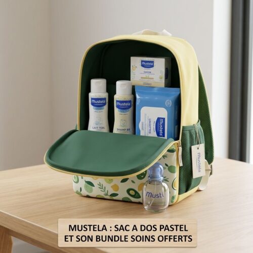 Mustela Coffret de Naissance 6 Soins Essentiels Bébé à l’Avocat BIO + Sac à langer Offert vert
