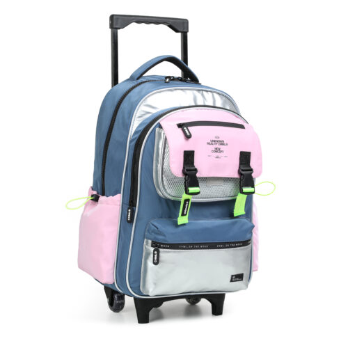 Chimola kids Cartable Rose bleu with trolley 18