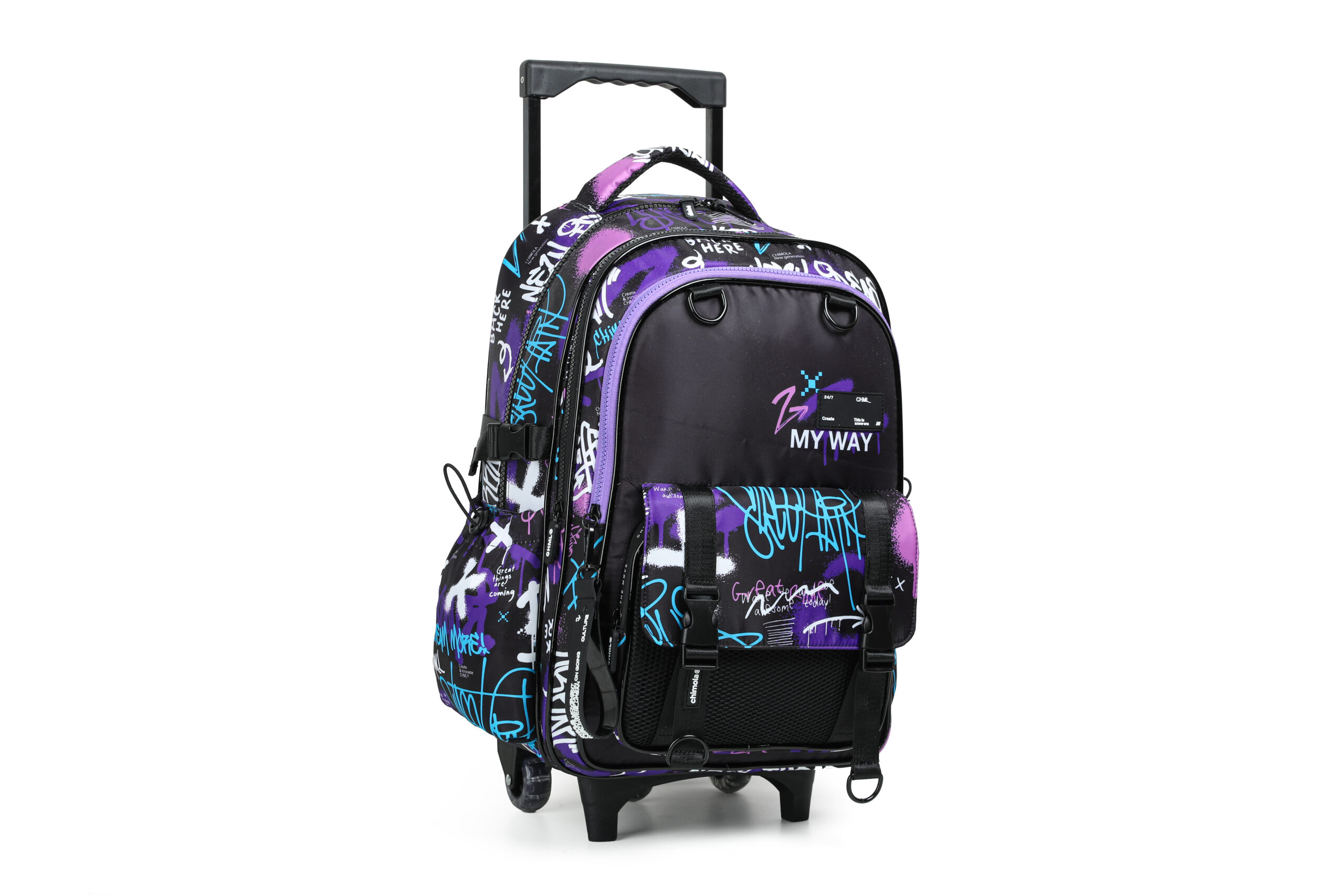 Chimola kids Cartable graffiti avec trolley 18 violet clair Chimola kids Cartable graffiti avec trolley 18 violet clair – Image 3
